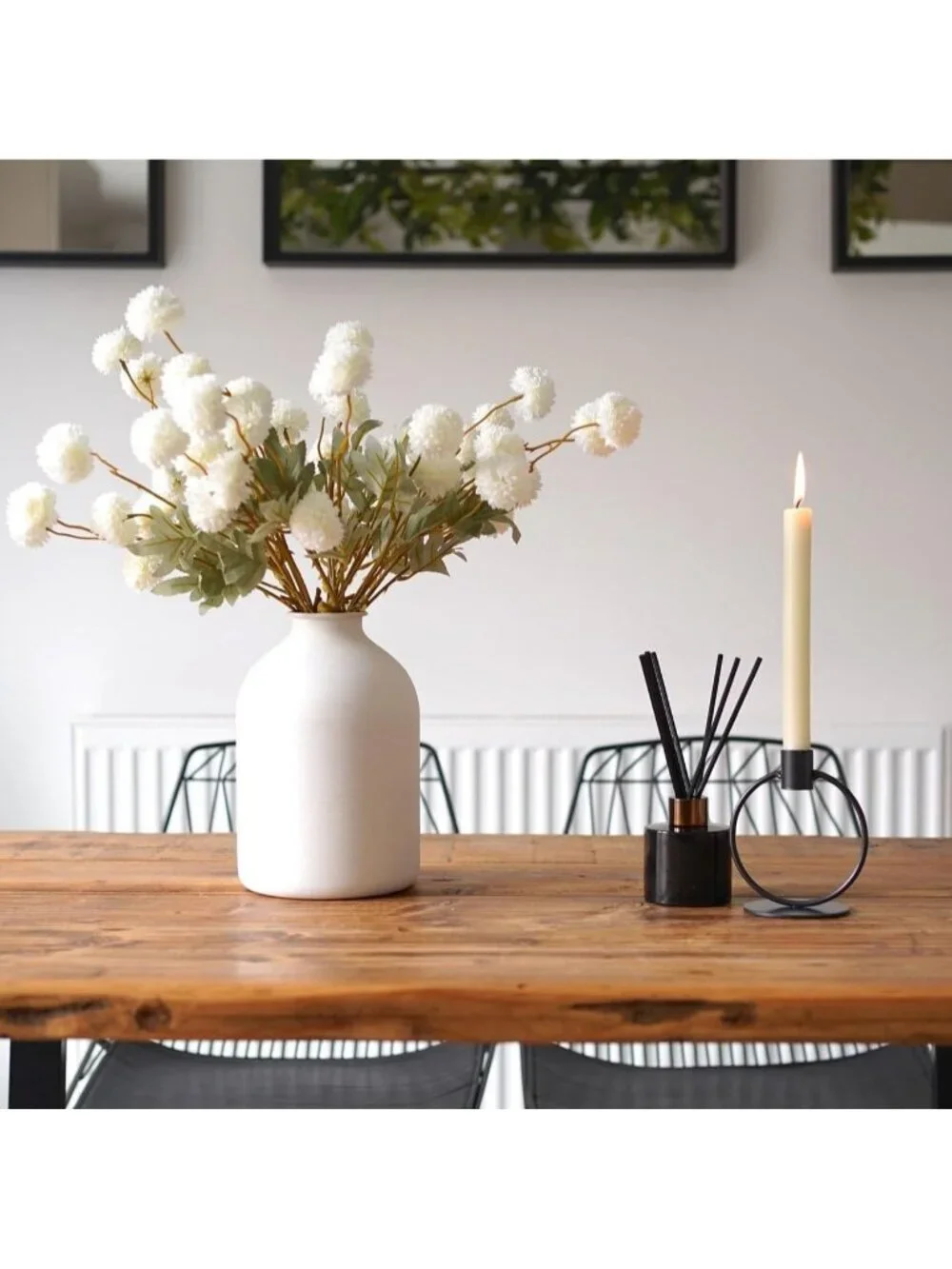 Large White Big Iron Vase for Long Stem Flowers Modern Japandi Home Decoration